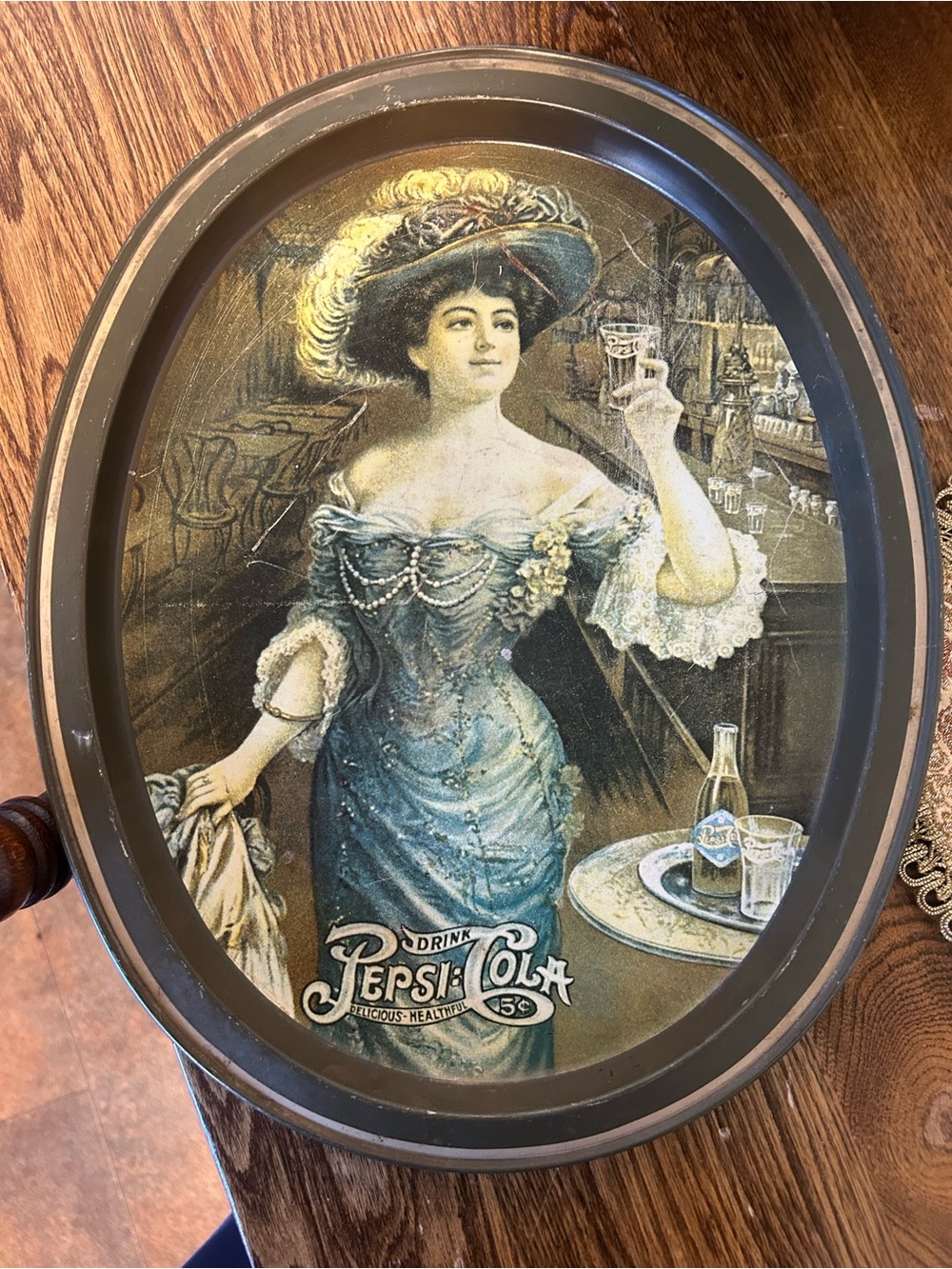 Pepsi Cola advertising oval victorian lady serving tray metal tray